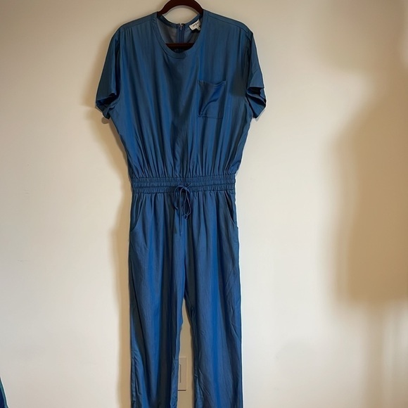 Umgee Pantsuit Lyocell Medium Blue Pockets Short Sleeve Jumpsuit One Piece Loose - Picture 1 of 11